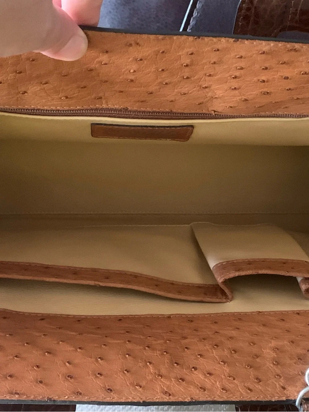 Warm Tan Brown Genuine Ostrich Glazed Brown Alligator Trim Doctor Bag USA Made